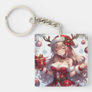 Niedliches Weihnachtsmädchen Schlüsselanhänger