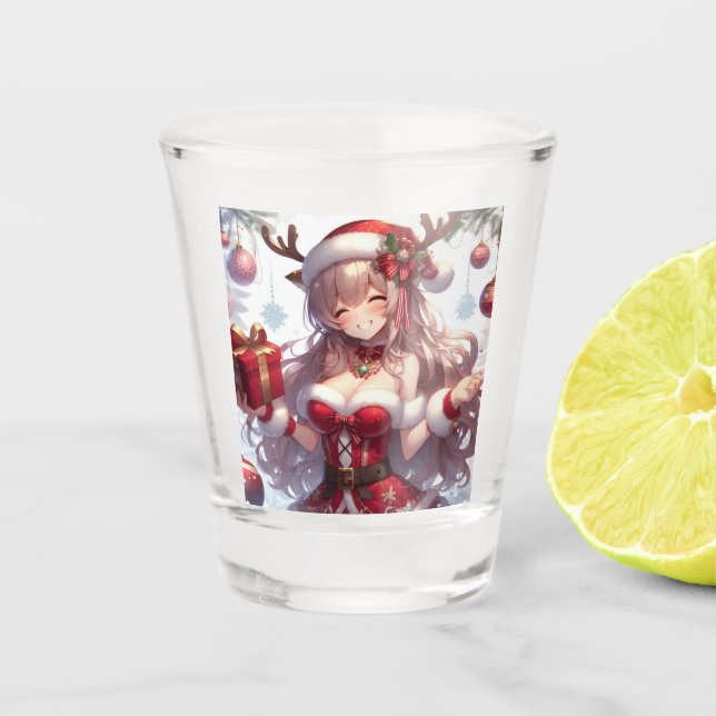 Niedliches Weihnachtsmädchen Schnapsglas (Vorderseite)