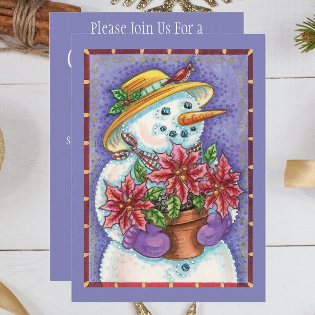 Niedliches Weihnachtsmädchen Snowman mit Poinsetti Einladung (Von Creator hochgeladen)