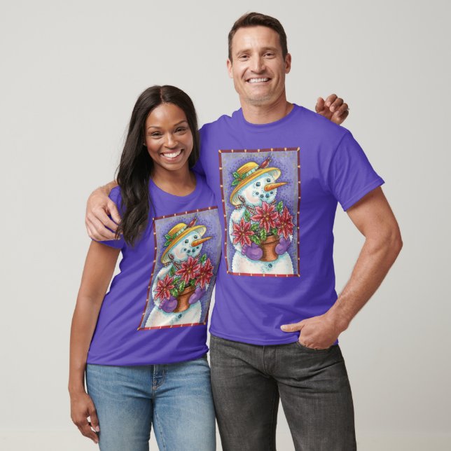 Niedliches Weihnachtsmädchen Snowman mit Poinsetti T-Shirt (Unisex)