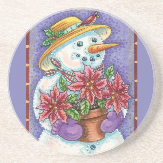 Niedliches Weihnachtsmädchen Snowman mit Poinsetti Untersetzer (Vorne)