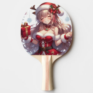 Niedliches Weihnachtsmädchen Tischtennis Schläger