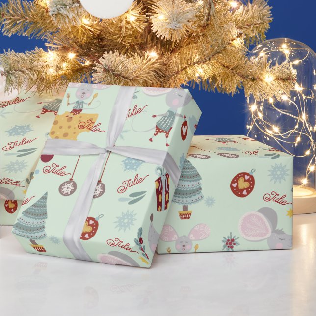 Niedliches Weihnachtsmäuse-Umschlagpapier Geschenkpapier (Feiertage)