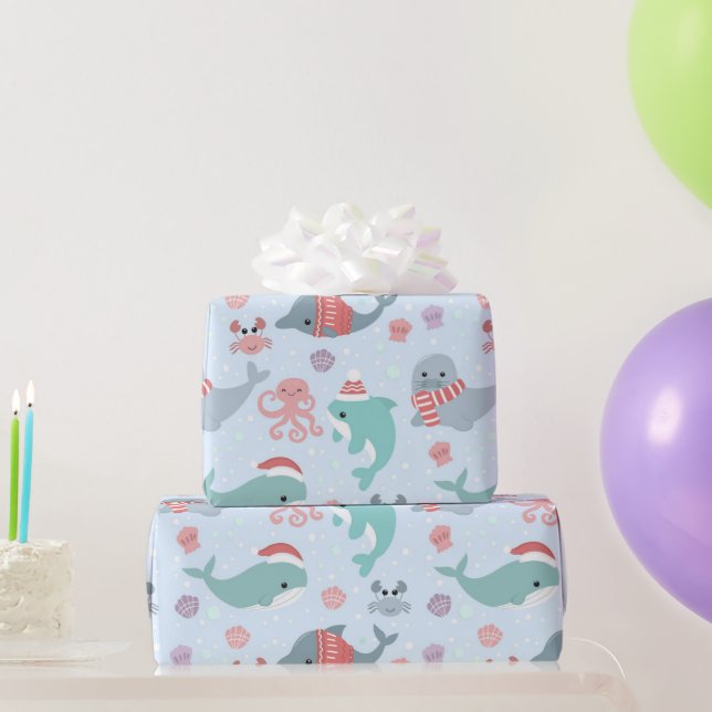 Niedliches Weihnachtsmeerleben Dolphine Siegel Mus Geschenkpapier (Partygeschenke)