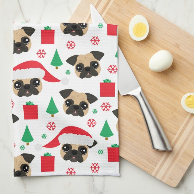 Niedliches WeihnachtsMops-Küchen-Tuch Küchentuch (Viertel Falte)