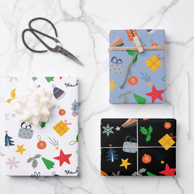 Niedliches Weihnachtsmotif Geschenkpapier Set (Vorderseite)
