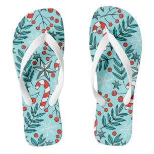 Niedliches Weihnachtsmuster Blau Flip Flops
