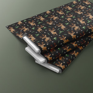 Niedliches Weihnachtsmuster der Reindeer   Schwarz Stoff