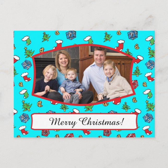 Niedliches Weihnachtsmuster Familie Foto Postkarte (Vorderseite)