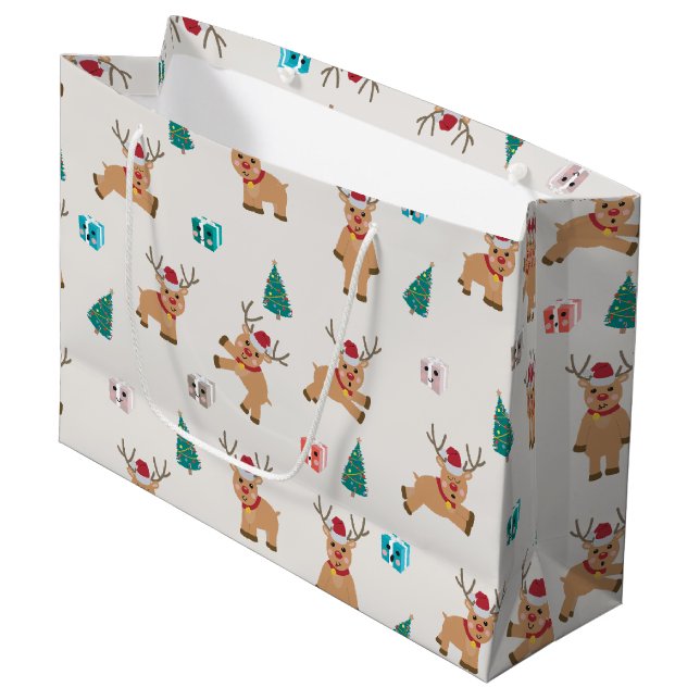 Niedliches Weihnachtsmuster Große Geschenktüte (Vorderseite Schrägansicht)