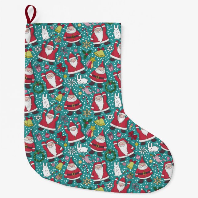 Niedliches Weihnachtsmuster Großer Weihnachtsstrumpf (Vorderseite)