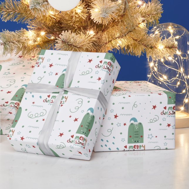 Niedliches Weihnachtsmuster in Rot und Grün Geschenkpapier (Feiertage)