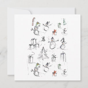 Niedliches Weihnachtsmuster mit Snowman, Tree und Einladung