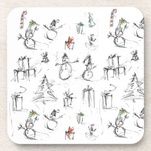 Niedliches Weihnachtsmuster mit Snowman, Tree und Getränkeuntersetzer