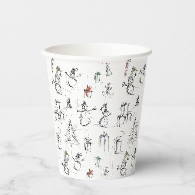 Niedliches Weihnachtsmuster mit Snowman, Tree und  Pappbecher (Vorderseite)