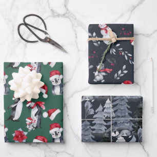 Niedliches Weihnachtsmuster Pinguin Illustration K Geschenkpapier Set