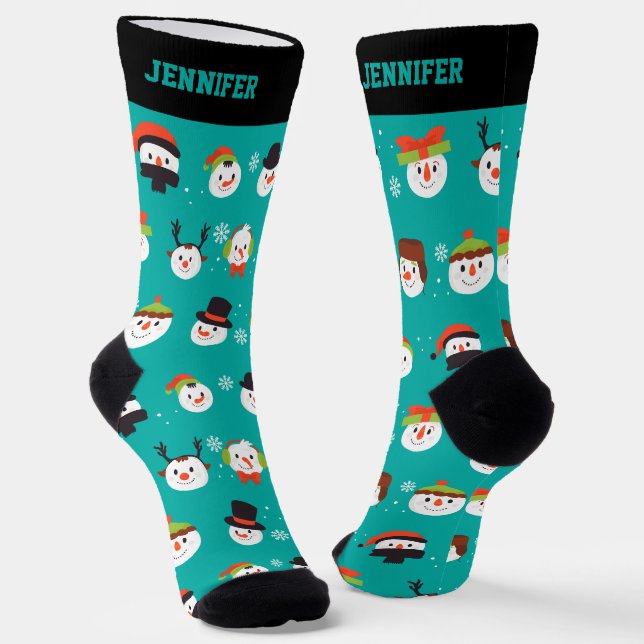 Niedliches Weihnachtsmuster Winter Snowman Cartoon Socken (Gewinkelt)