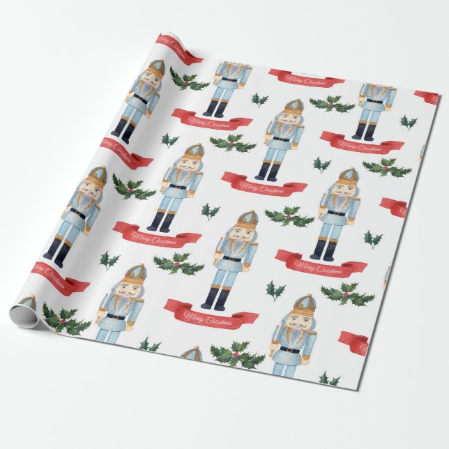 Niedliches WeihnachtsNutcracker-Muster Geschenkpapier (Ungerollt)