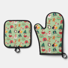 Niedliches Weihnachtsofen-Mitt und Pot Holder-Set Ofenhandschuh & Topflappen-Set