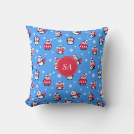 Niedliches Weihnachtspenguin Monogram Snowflake Ki Kissen