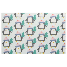 Niedliches Weihnachtspenguin-Muster in Aquamariner Stoff
