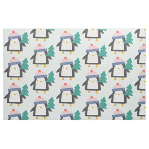Niedliches Weihnachtspenguin-Muster in Aquamariner Stoff