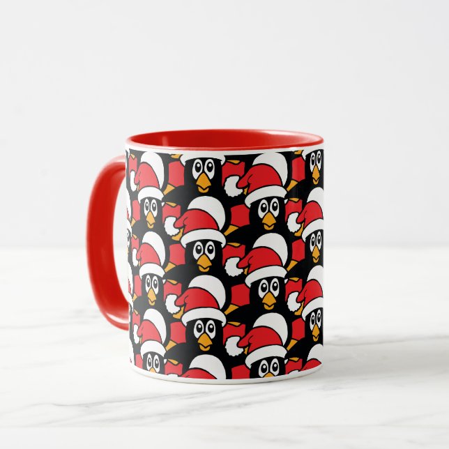 Niedliches Weihnachtspenguins-Muster-Rot Tasse (Vorderseite Links)