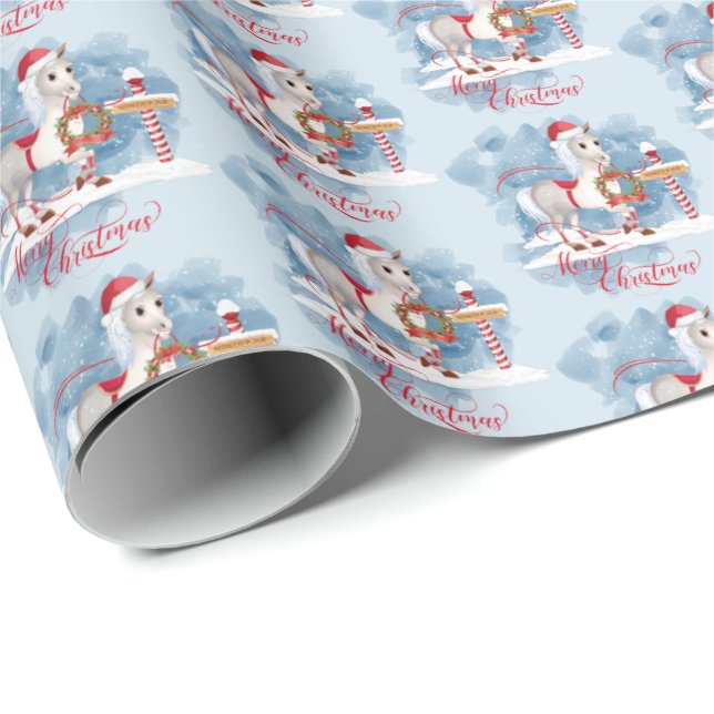 Niedliches Weihnachtspferd am Nordpol Geschenkpapier (Rolleneckpunkt)