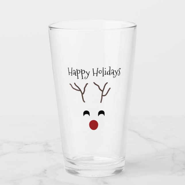 Niedliches Weihnachtsren-Gesichts-glückliche Glas (Vorderseite)