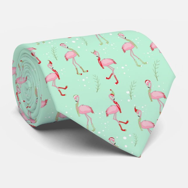 Niedliches Weihnachtsrosa Flamingo-Muster Krawatte (Gerollt)