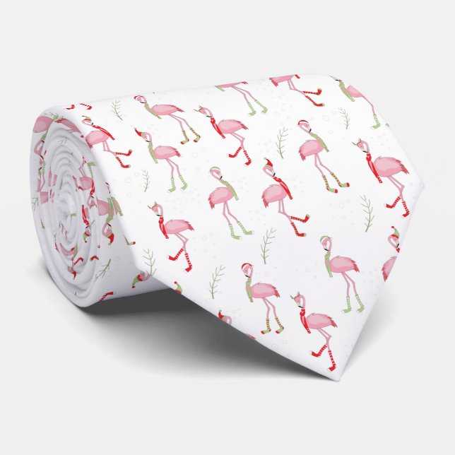 Niedliches Weihnachtsrosa Flamingo-Muster Krawatte (Gerollt)