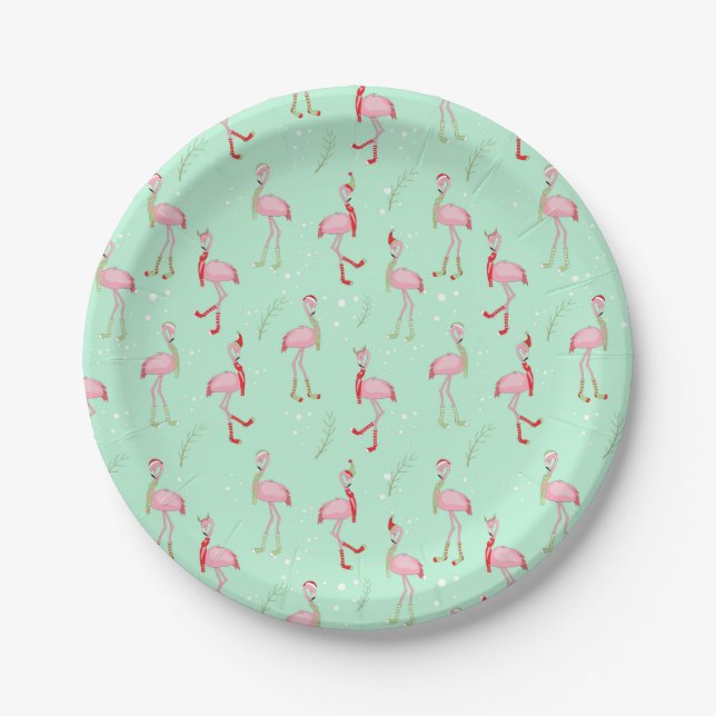 Niedliches Weihnachtsrosa Flamingo-Muster Pappteller (Vorderseite)