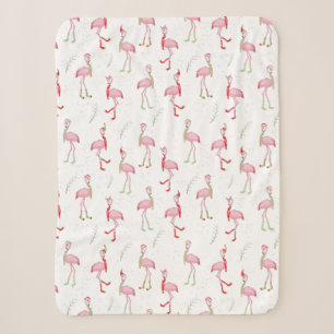 Niedliches Weihnachtsrosa Flamingo-Muster Sherpadecke