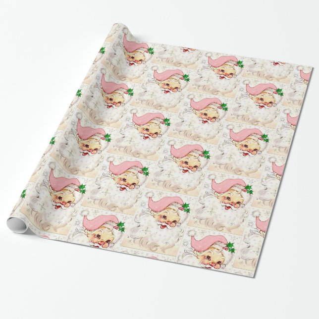 Niedliches Weihnachtsrosa Retro Vintag Geschenkpapier (Ungerollt)