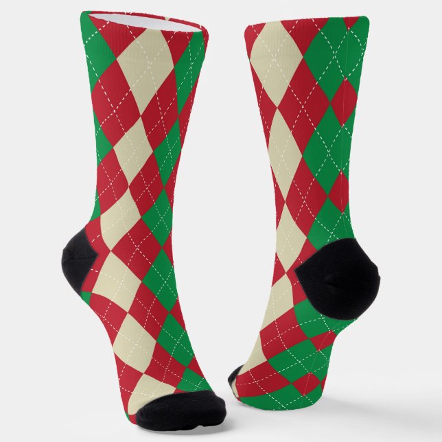 Niedliches Weihnachtsrot Grün und Beige Kariertes  Socken (Gewinkelt)