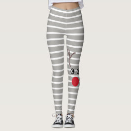 Niedliches Weihnachtsrotes Nasen-Ren Striped Leggings
