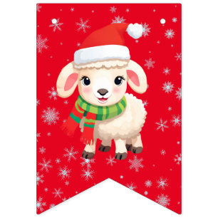 Niedliches Weihnachtsschaf Ram Santa Scarf Party Wimpelkette