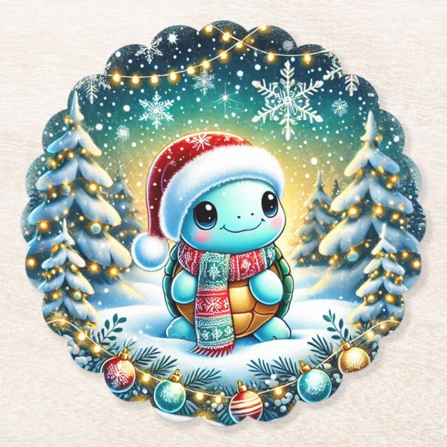 Niedliches Weihnachtsschildkrötengeschenk Untersetzer (Vorderseite)