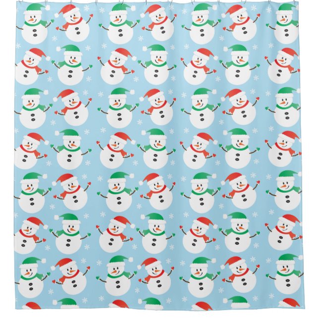 Niedliches Weihnachtsschneemann Snowflake Muster Duschvorhang (Vorderseite)