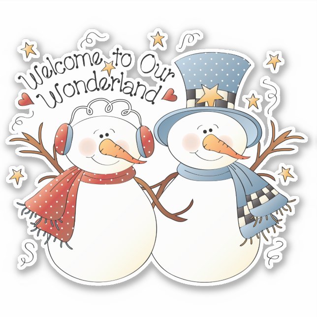 Niedliches Weihnachtsschneepaar, Süßwarenkochtschi Aufkleber (Vorderseite)