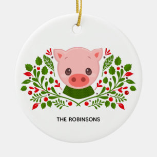 Niedliches Weihnachtsschwein-Foto Keramik Ornament