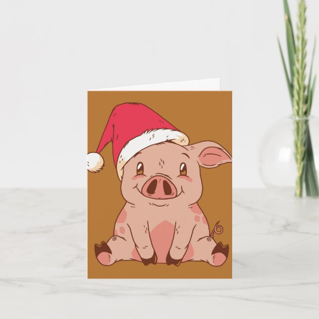 Niedliches Weihnachtsschwein Karte (Vorderseite)