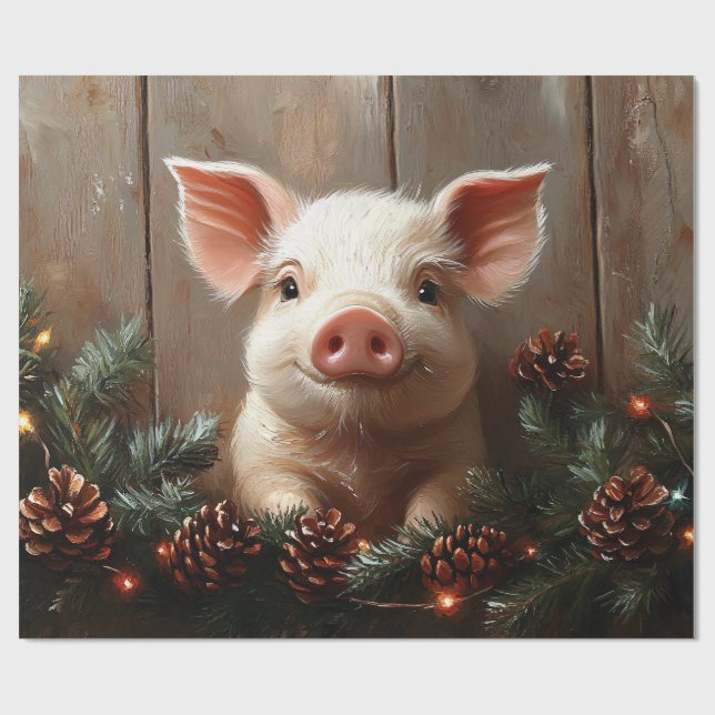 Niedliches Weihnachtsschwein Rustikale Malerei Dek Geschenkpapier (Flach)