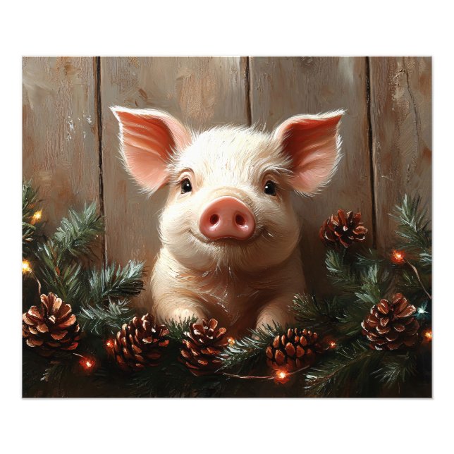 Niedliches Weihnachtsschwein Rustikales Gemälde Fotodruck (Vorne)