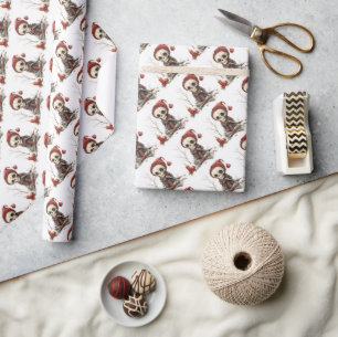 Niedliches Weihnachtsskelett mit Kerzen Geschenkpapier