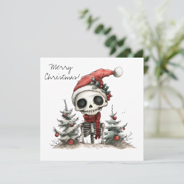Niedliches Weihnachtsskelett mit Weihnachtsbäumen (Stehend Vorderseite)