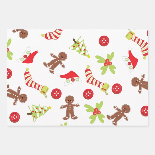 Niedliches Weihnachtsthema Geschenkpapier Set (Vorderseite)