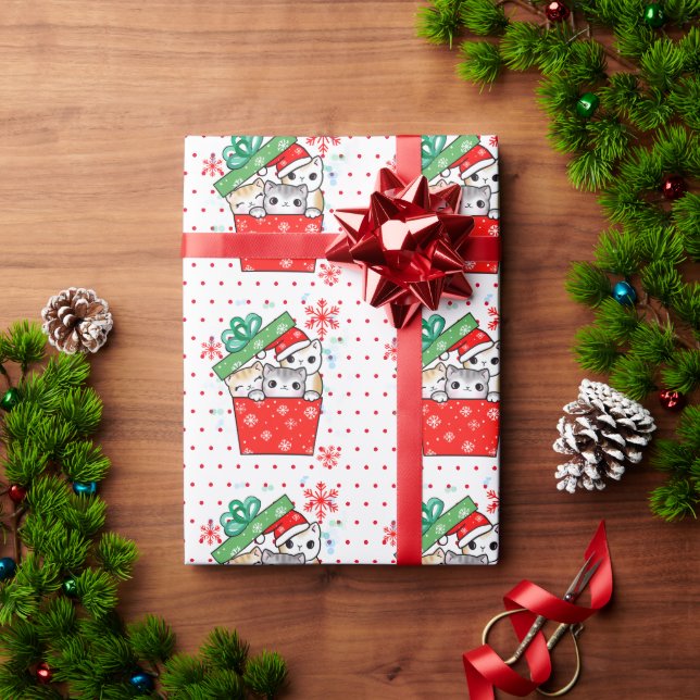 Niedliches Weihnachtsthema Kätzchen in der Geschen Geschenkpapier (Feiertagsgeschenk)