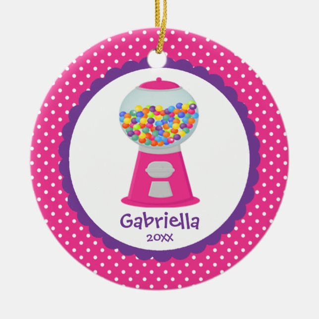 Niedliches Weihnachtsverzierung ROSA Gumballs Keramikornament (Vorne)