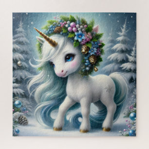 Niedliches Weihnachtsweißeinhorn mit Goldhorn